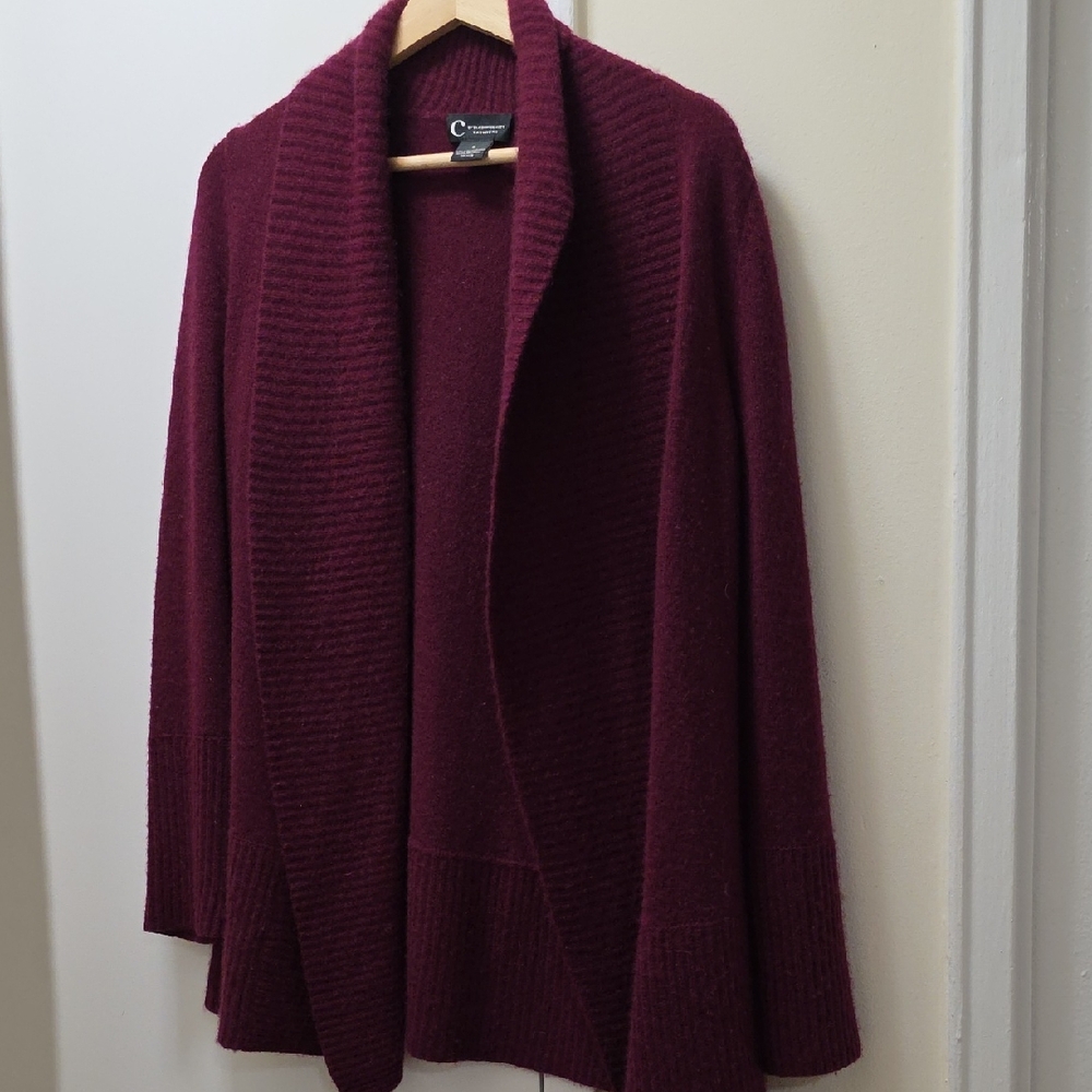 Bloomingdale's Deep Red Shawl Collar Cardigan